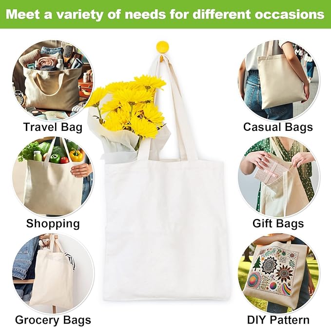 RAINFLOW Canvas Tote Bag - 4 PCS Cotton Canvas Reusable Grocery Shopping Blank Tote Bag with Handles for Crafts DIY, Gift, Advertising Promotion Activity
