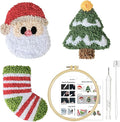 HAND U JOURNEY 3Pcs Embroidery Punch Needle Fridge Magnet Kit (Non-Magnetic), Original Design with 2.2mm Punch Tool, Threads and Hoop (X'Mas)