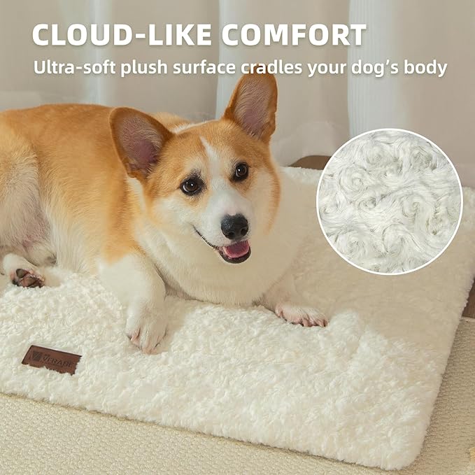 Reversible Dog Bed Mat for Large Dogs - Orthopedic Double-Sided Crate Pad, All-Season Cooling & Warmth, Ultra Soft Machine Washable Pet Bed, Fits 47x29 Inch Metal Kennel & Furniture, Beige