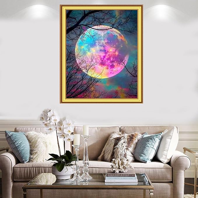 Foxnyart Stamped Cross Stitch Kits Full Range of Embroidery Needlework Starter Kits for Beginners Adults 11CT Embroidery Patterns Art Crafts DIY Needlepoint Kit-Abstract Moon 16x20 inchs