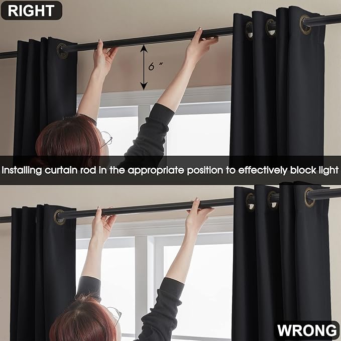 100% Blackout 340 GSM Curtains , 80 inches 2 panel sets, Heat and Full light Blocking Drapes with Grommets for Bedroom, Thermal Insulated Window Treatment Drapes for Living Room (Black,52x80inch)