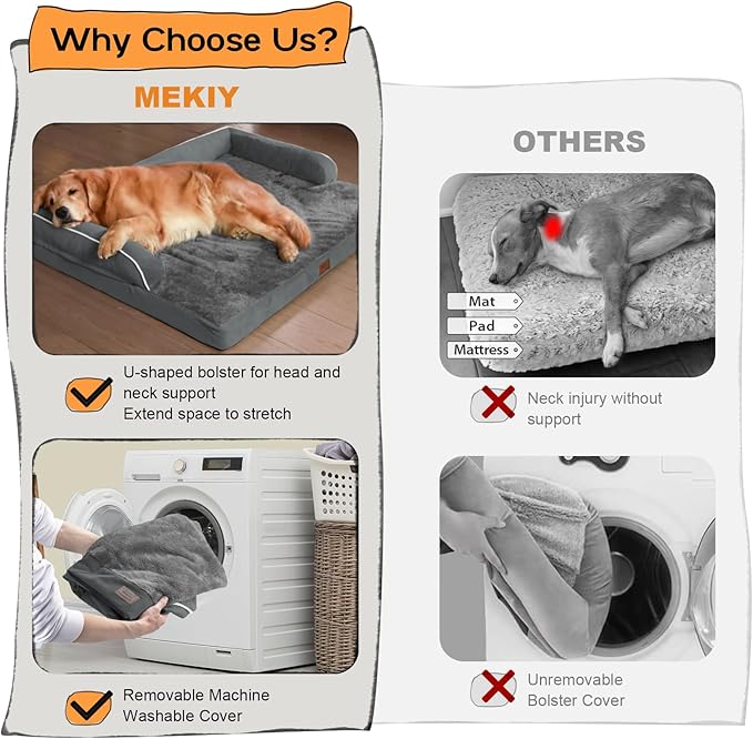 Large Dog Bed Orthopedic Washable - Beds Bolster - Extra Large Big Dogs - Memory Foam Couch Sofa - Waterproof with Removable Cover - Dark Grey Dog Bed