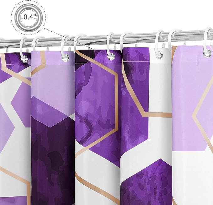 Litabel Modern Extra Long Shower Curtain for Bathroom, Purple Geometric Art Decor Waterproof Bath Curtain, Abstract Fabric Shower Curtain Sets for Home Decor, 72x84 Inch