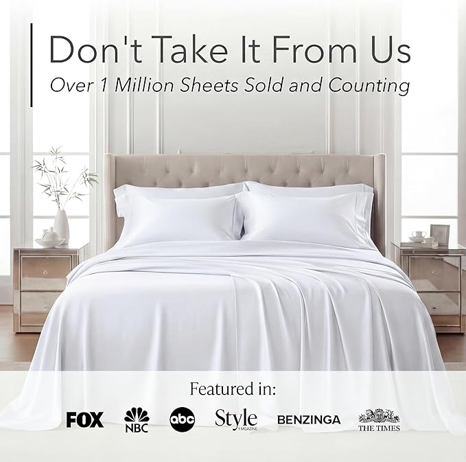 DECOLURE 100% Viscose Derived from Bamboo Sheets Full Size - Luxury 6 Pc Naturally Cooling Sheets, Ultra Soft Bed Set - Deep 17" Pockets, Durable Double Stitching, Oeko Tex Standard (White)