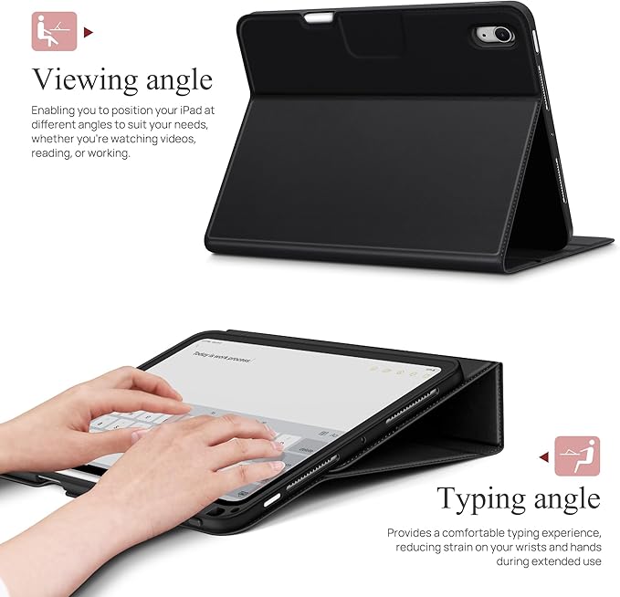 auaua Case for iPad Air 11 Inch M3/M2 (2025/2024), iPad Air 5th/4th Generation (2022/2020), with Pencil Holder and Pocket, Typing Angle Muti-Stand Magnetic Closure Auto Sleep/Wake (Black)