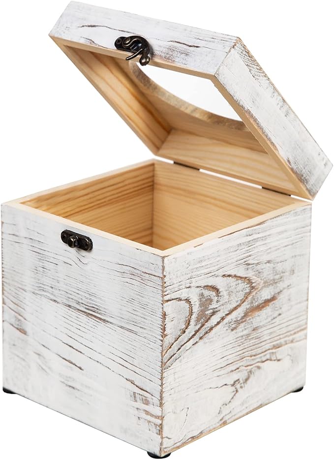 Distressed Farmhouse Square Solid Wood Tissue Box Cover with Slide-Out Bottom Panel Honey Brown Tissue Box Holder for Bathroom Living Room Dining Room Bedroom Toilet (Vintage White)