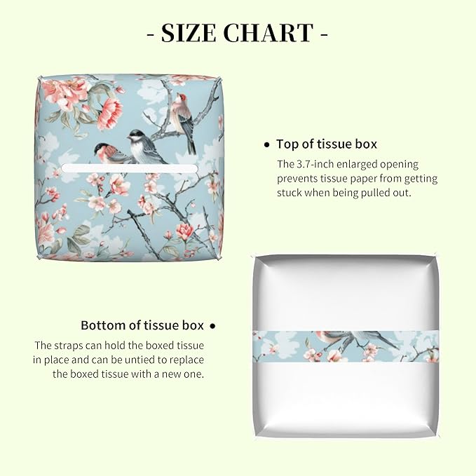 Pink Flowers Birds Tissue Box Cover,Watercolor Floral and Bird Waterproof Leather Square Tissue Box Cover Case Facial Paper Organizer Dispenser Box Holder for Home Office Bathroom Vanity Countertop