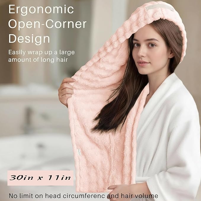 YHPDYL 2-Pack Women's Microfiber Hair Towel Wrap: 50% Faster Drying, Ultra - Absorbent & Anti - Frizz for Long and Curly Hair! 40x11 Inches Oversized, Lightweight for Travel, Gym, Spa & Home Use