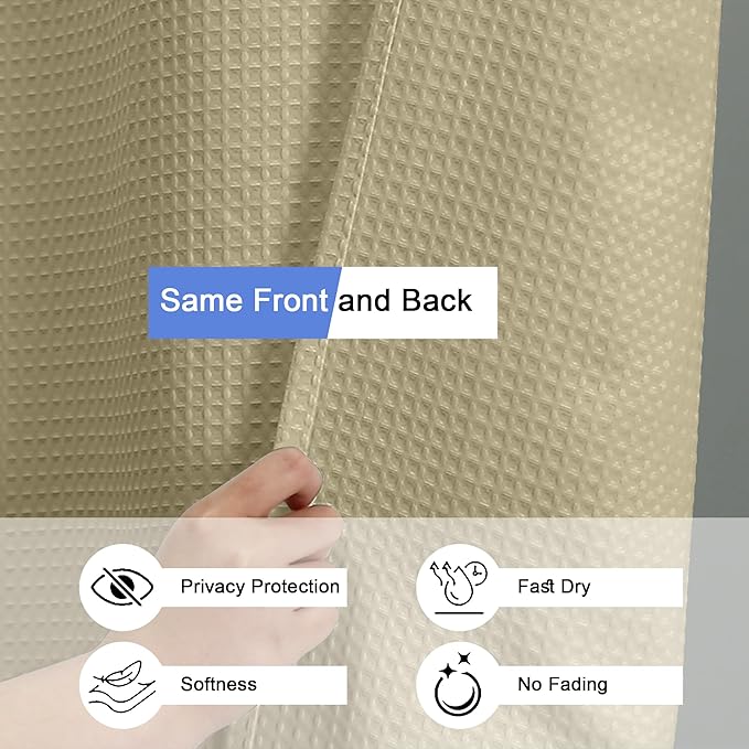 OVZME Extra Long Shower Curtain Set- 96 Inch Long Waffle Weave Heavy Duty Fabric Shower Curtains for Bathroom, Luxury Heavy Duty Thick Cloth Shower Curtain with 12 Plastic Hooks, 72Wx96L, Taupe