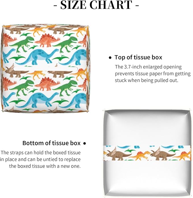 POIUBLE Tissue Box Holder Cute Dinosaurs Tissue Box Cover Square Leather Tissue Holder Organizer Portable Decorative Facial Paper Case for Home Office Bathroom Vanity Countertop
