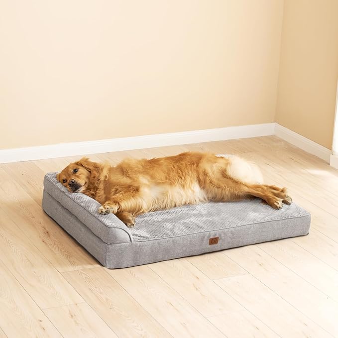 EHEYCIGA XXL Dog Bed Memory Foam, Orthopedic Giant Dog Bed Jumbo with Washable Removable Cover, Waterproof Pet Sofa Couch with Nonskid Bottom, 48x35x7.5, Grey
