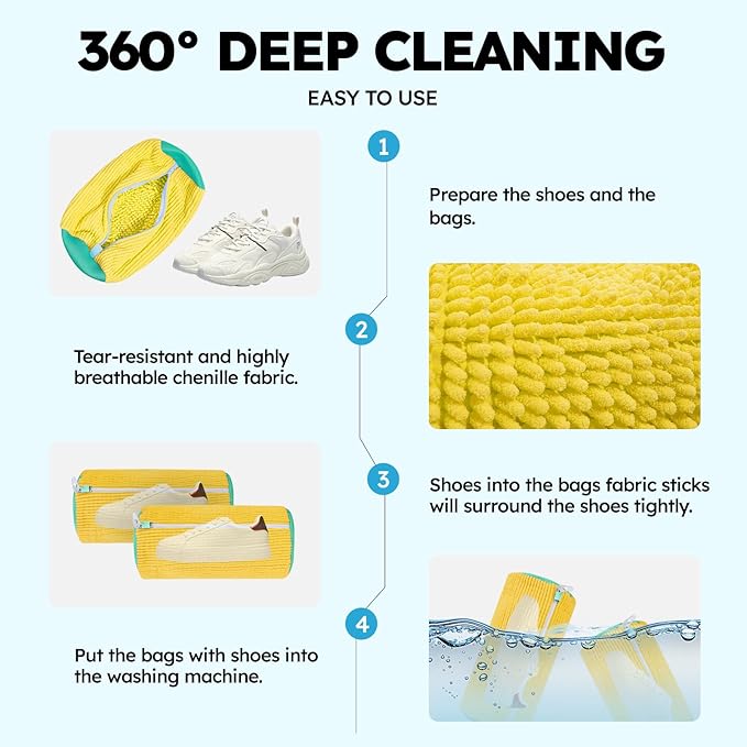 Laundry Shoe Bag Washer & Dryer: Shoe Washing Machine Bag - 3 Packs Reusable Shoe Cleaning Bag for Sneaker Tennis Shoes Unstain Cleaner Kit(Yellow 2 Pcs & 1 Pcs Dryer Bag)