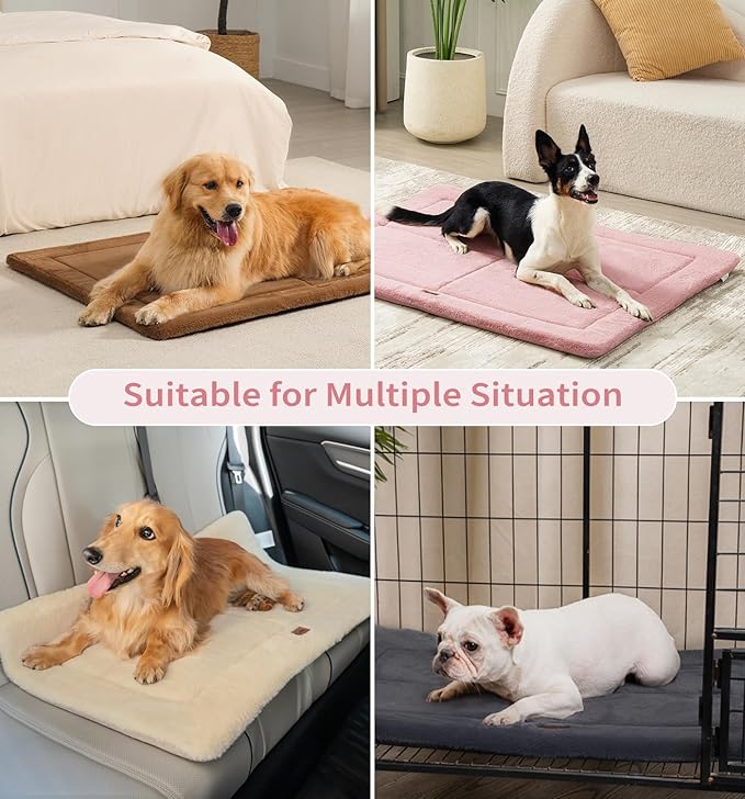 Made4Pets Dog Crate Pad Bed for Large Dogs, Washable & Reversible, Anti-Slip Kennel Mat for Cozy Sleeping, Soft Fluffy Dog Bed for Indoor & Outdoor Use, 36"x27", Pink