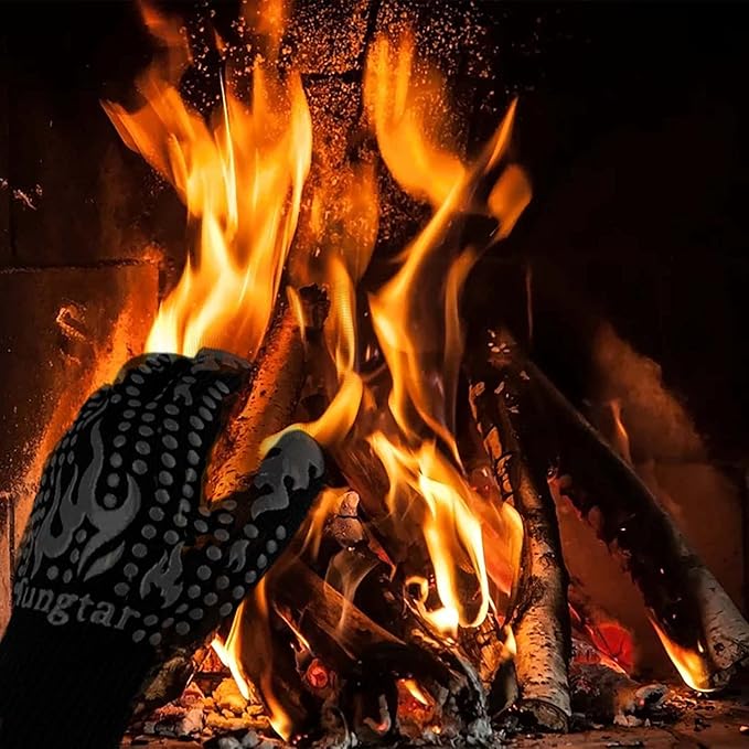 Oven Mitts Heat resistan BBQ Heat Proof Glove 1472℉ 14Inch Grill Glove for Men BBQ Gloves Gift Set for Cooking, Oven,Grilling, Baking, Welding (Long Cuff, Blue)