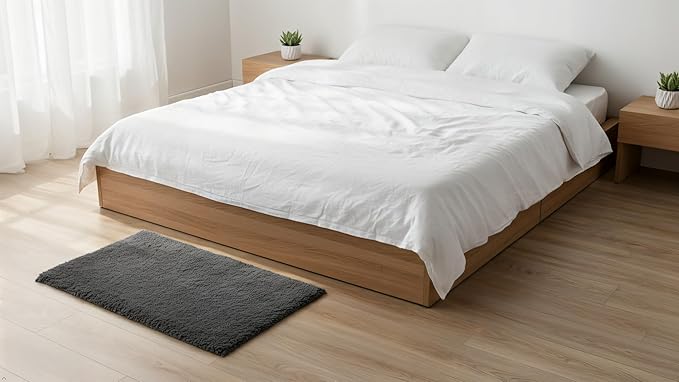 C23 Luxury Shag Bath Rug | 2200 GSM Ultra-Soft Plush Thick Bathroom Mat | 20"x32" Charcoal Gray High-Density Shaggy Rug | Non-Slip Natural Latex Back, Absorbent, Machine Washable, 1 Piece