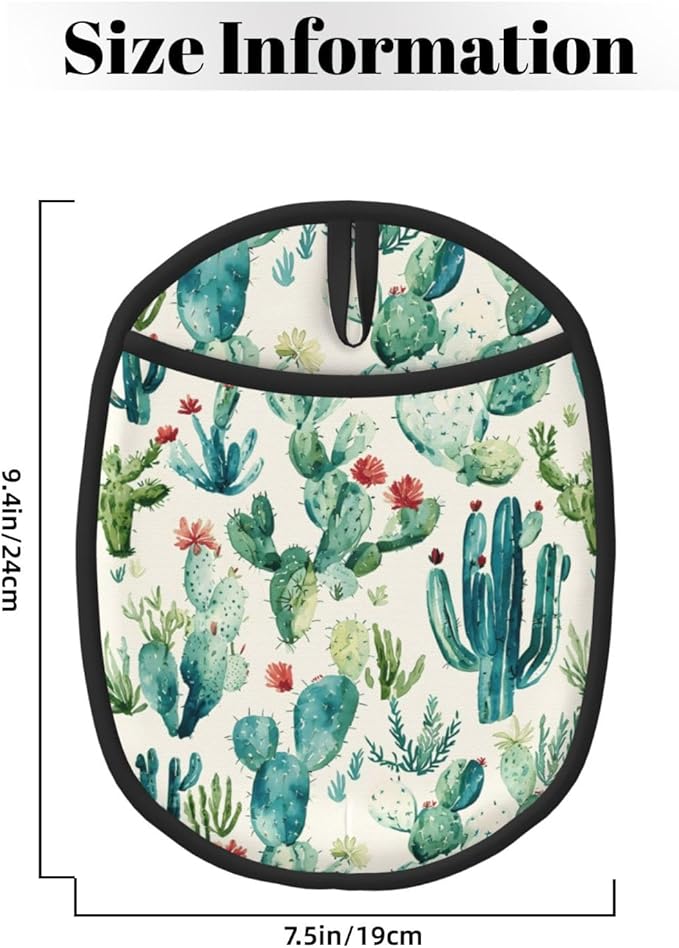 Pot Holders 2 Pack Silicone, Cotton Lining, Heat Resistant to 500°F (260°C), Non-Slip Grip, 7.5"x9.4" Oval Kitchen Hot Pads for Oven, Cooking (Cactus Flower, Potholders)