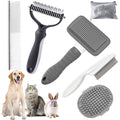 KUEIOX Dog Brush for Shedding,6 PCS in One Pet Slicker Hair Brush Kit Organizer Bag - Dog Cat Grooming Deshedding Undercoat Rake Brush Comb for All Small Large Dogs Cats Grey