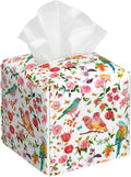 OHEGBXE Tissue Box Holder Spring Flower and Bird Square Leather Tissue Box Cover Modern Cube Facial Paper Cover Case for Bathroom Vanity Countertop Night Stands Tabletop