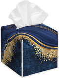 Blue Marble Tissue Box Cover,PU Leather Tissue Box Holder Square,Modern Home Decoration for Bathroom Living Room Kitchen Office Car,5.2"×5.2"×5.2"