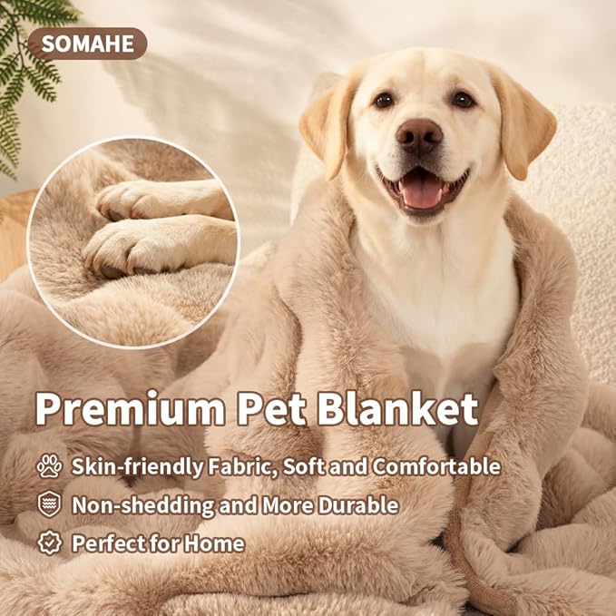 SOMAHE Dog Blanket Self-Warming Throw for Medium & Large Dogs, Dual-Side Sherpa Plush, Thick Crate Bed Cover & Car Seat Mat, Anti-Static Machine Washable No Shrink, 39x30 Inch Coffee