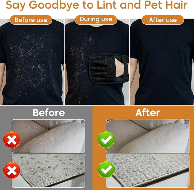 SUPVOL 【2Pcs】 Pet Hair Removal Glove for Cats & Dogs, Upgraded Five-Finger Electrostatic Pet Hair Gloves, Reusable Magic Brush Pet Hair Remover Tool for Laundry, Couch, Carpet, Car Seat, Clothing