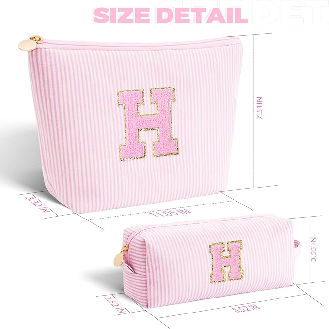 Btffitting Monogrammed Gifts for Women - Cosmetic Bag for Teen,Initial Cute Makeup Bag Set for Women,Trendy Pouch for Niece Sister Friend Female Her,Birthday Gifts for Daughter - Pink,H