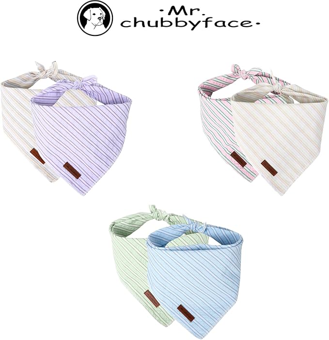 MR. CHUBBYFACE Macaron Striped Dog Bandanas Reversible Triangle Bibs Scarf Accessories for Dogs Cats Pets Orange and Pink S