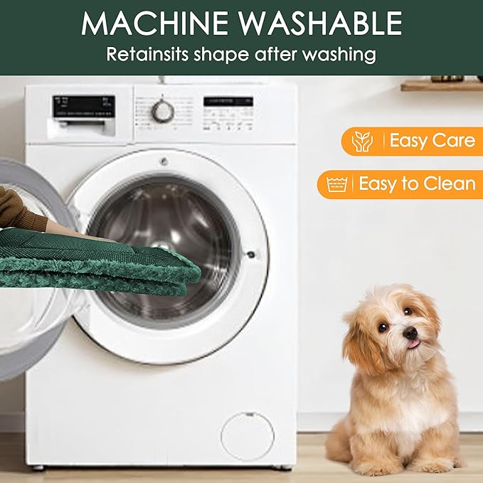 WITTOP Washable Dog Bed Plush Orthopedic Outdoor Crate Mat with Non-Slip Bottom,Luxe Soft Kennel Pad for Pets,Cozy Cage Cushion & Pet Sleeping Mattress Large Sized,Medium,Small Dogs,24 x 18 inch,Green