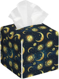 BLYKVGHQ Square Tissue Box Cover Sun Moon Stars Tissue Box Holder Facial Cube Paper Dispenser Leather Decorative Organizer Home Office Desk Decor, 5.2"x5.2"x5.2"