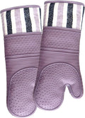 RED LMLDETA Heat Resistant 550 Degree Oven mitt, Silicone Oven Hot Mitts - 1 Pair, Extra Long Professional Baking Oven Gloves - Food Safe,Pot Holders Cooking,Grilling,Kitchen (Purple Mittens)