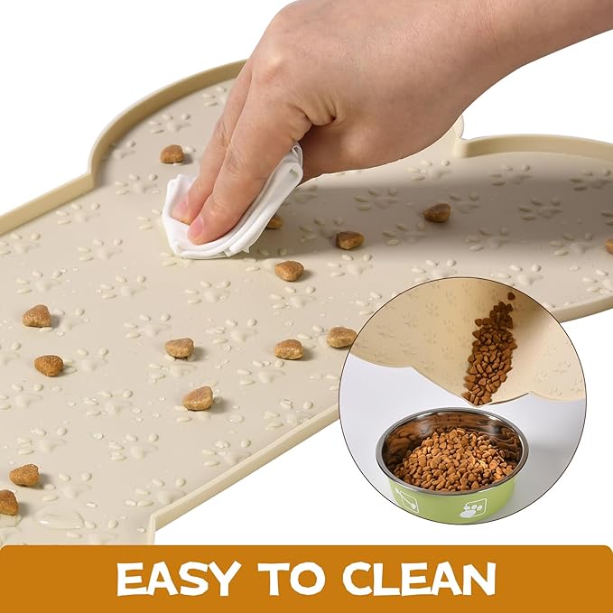 Dog Food Mat Anti-Slip Silicone Bowl Mats for Food and Water, Thicker Pet Placemat Waterproof Cat Feeder Pad with High-Lips Prevent Messy Spills to Floor Suitable for Medium and Small Pet
