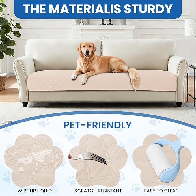CYCMACO Waterproof Dog Bed Cover, Non-Slip Dog Blanket for Couch, Couch Covers for Dogs Washable, Pet Blanket for Furniture, Pet Bed Mat for Sofa, Car, Pet Supplies (82x102 Inch, Beige)