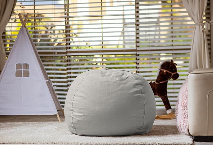 WEKAPO Stuffed Animal Storage Bean Bag Chair Cover for Kids | Stuffable Zipper Beanbag for Organizing Children Plush Toys Large Premium Cotton Canvas (Solid Grey, X-Large)