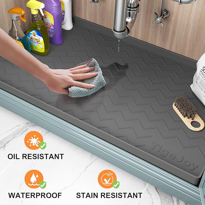 TigeJoy 22" x 19" Under Sink Mats for Kitchen Waterproof, Leak-Proof Silicone Mat Sink Protector and Cabinet Liner, Kitchen Essentials Organizer and Storage, Boot or Shoe Tray, Pet Feeding Mat