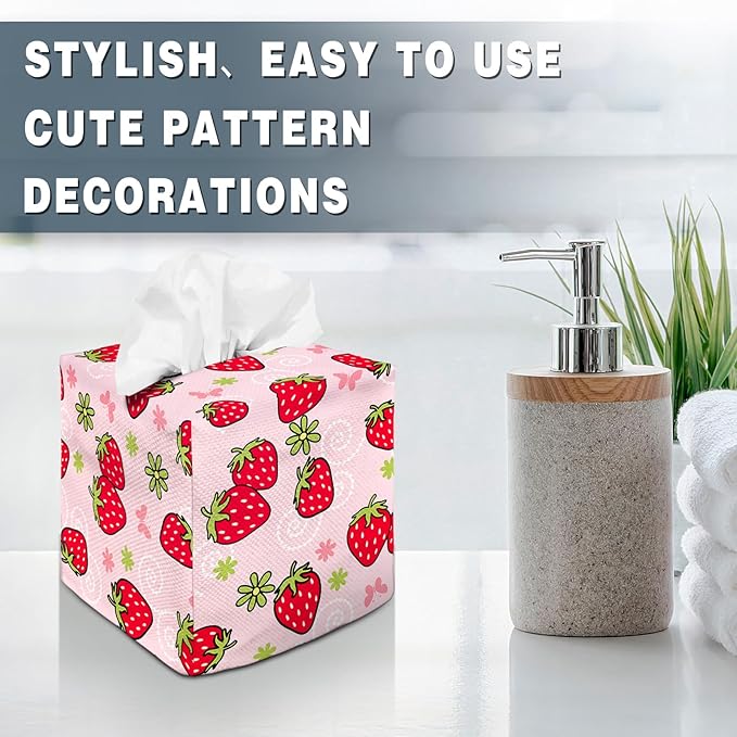 Tissue Box Cover Square Decorative Tissue Box Holder Cute Funny Cube Tissue Case Cover-Strawberry Tissue Box Cover