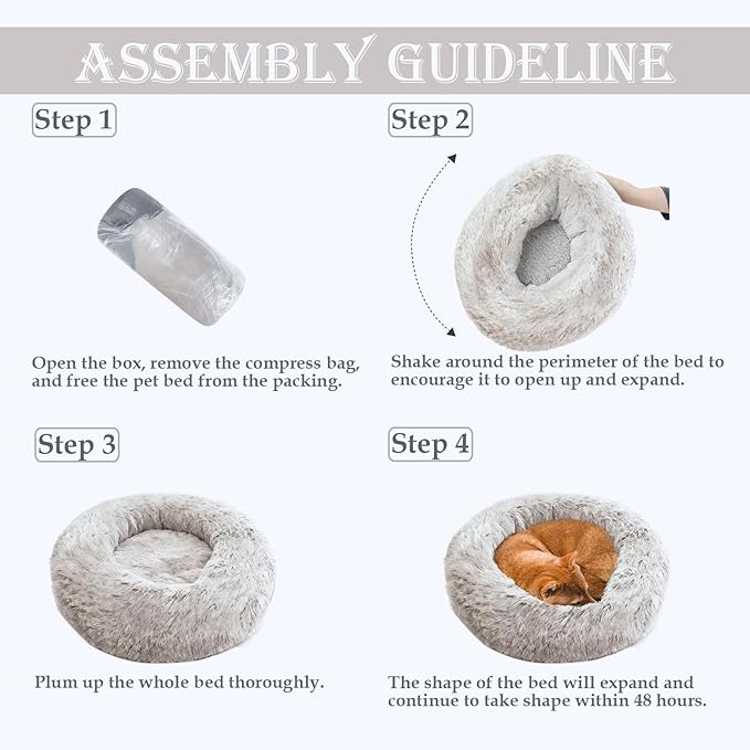 Aofast Calming Dog & Cat Bed for Extra Large Small Medium Sized Pet, Donut Washable Comfort Fluffy Warm Round Mat for Puppy Kitten, 8 Size Essentials Furniture Supplies Indoor