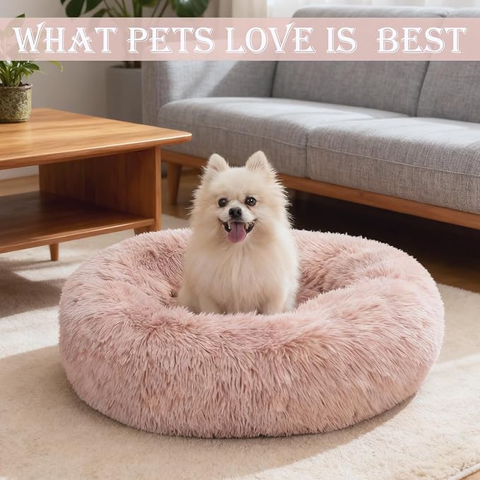 Aofast Calming Dog & Cat Bed for Extra Large Small Medium Sized Pet, Donut Washable Comfort Fluffy Warm Round Mat for Puppy Kitten, 8 Size Essentials Furniture Supplies Indoor