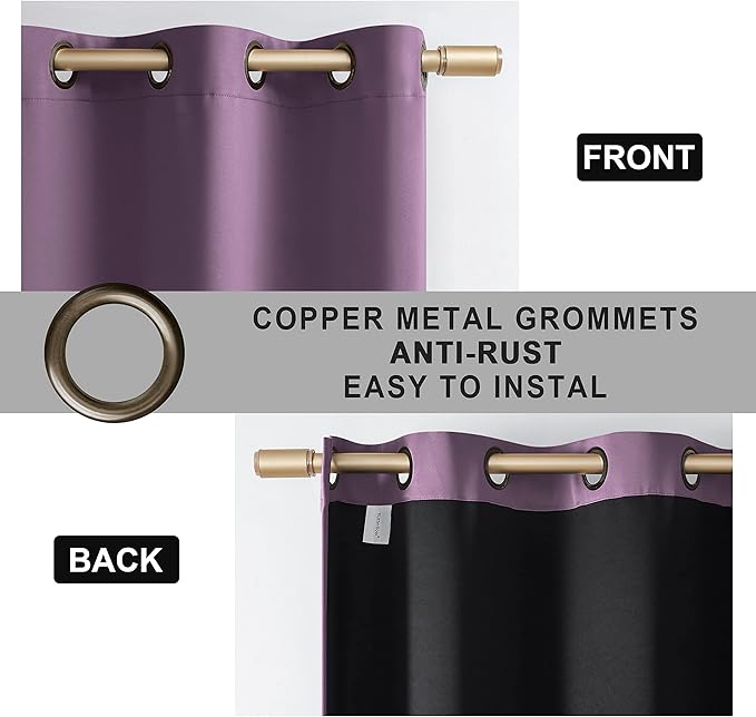 Rutterllow 100% Blackout Curtain 84 Inch Length 2 Panels Set, Room Darkening Thermal Insulated Window Treatment for Bedroom, Noise Reduction Privacy Drapes with Grommet Top for Living Room(Purple)