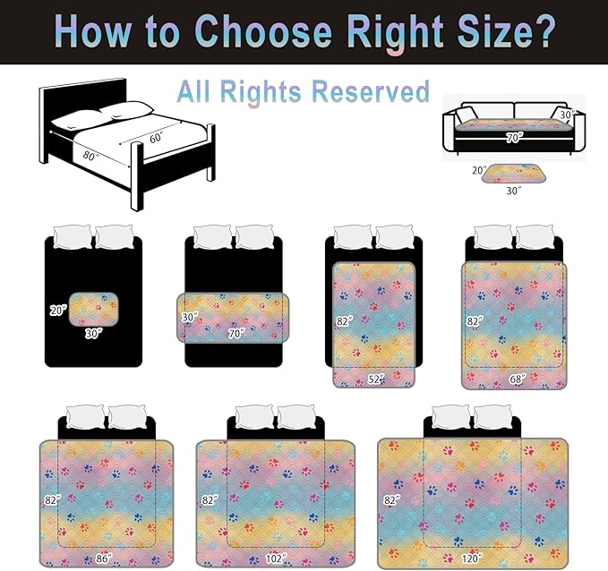 Topthumbs 100% Waterproof Dog Bed Cover 52x82 inch Reversible Changing Pad Reusable Camping Mat for Kids/Pet/Dog/Cat Washable Geometric Embroidery Blanket Patchwork Rainbow Dog Paw Printed+Gray