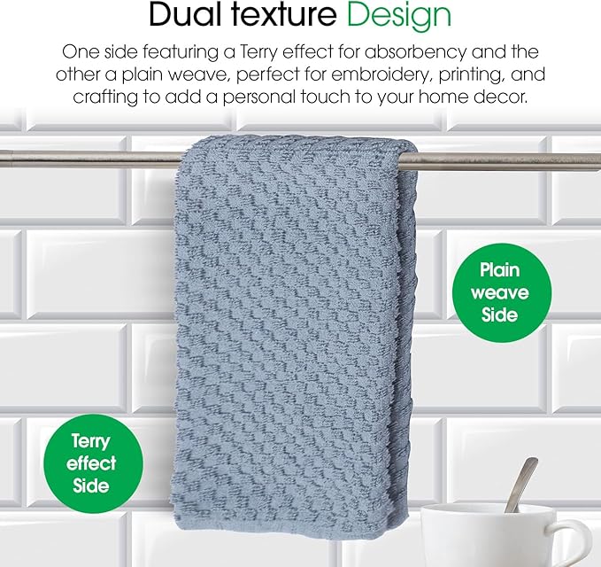 DG Collections Grey Kitchen Towels - 100% Cotton Terry Tea Towels for Cleaning, Drying, and Highly Absorbent Kitchen Dish Cloth for Bar Cleaning - 8 Pack - 15 x 25 Inches