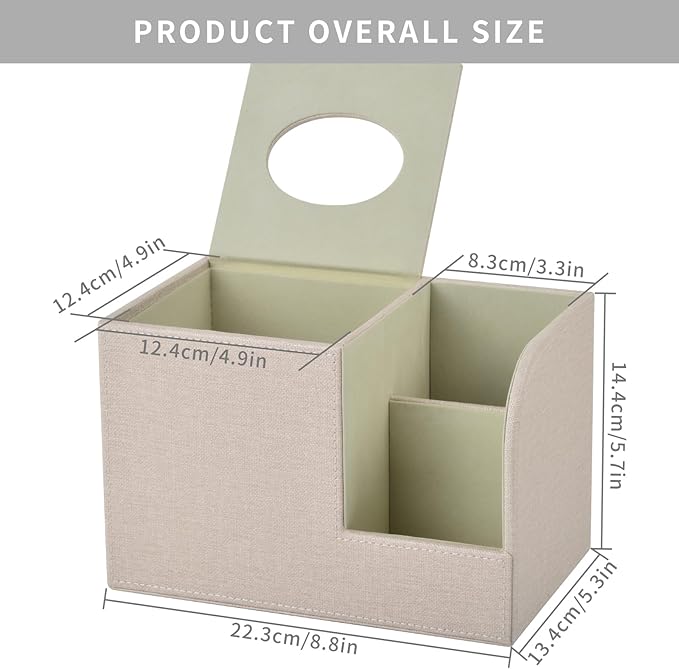 XNONE PU Leather Square Tissue Box Cover,Multifunctional Tissue Box Holder,Tissue Box with Storage,Tissue and Remote Control Holder,Tissue Box Decorative Desk Organizer for Home&Office,Beige