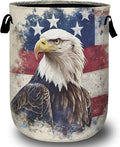 American Flag Eagle Laundry Basket with Sturdy Handles, Memorial Day Patriotic Collapsible Oxford Cloth Laundry Hamper Organizer Basket for Bathroom Bedroom 15.7x20 Inch