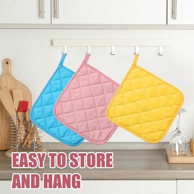 Uiifan 30 Pieces Cotton Pot Holders for Kitchen Washable Heat Resistant Potholders Oven Hot Pads for Cooking and Baking, 7.87 x 7.87 x 0.2 Inch (Light Color)