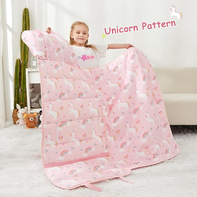 Toddler Nap Mat with Pillow and Blanket, Extra Large Rolled Napping Mats,Toddler Sleeping Bag for Daycare,Kids Sleeping Bags for Sleepover,Toddler Sleeping Bag Camping
