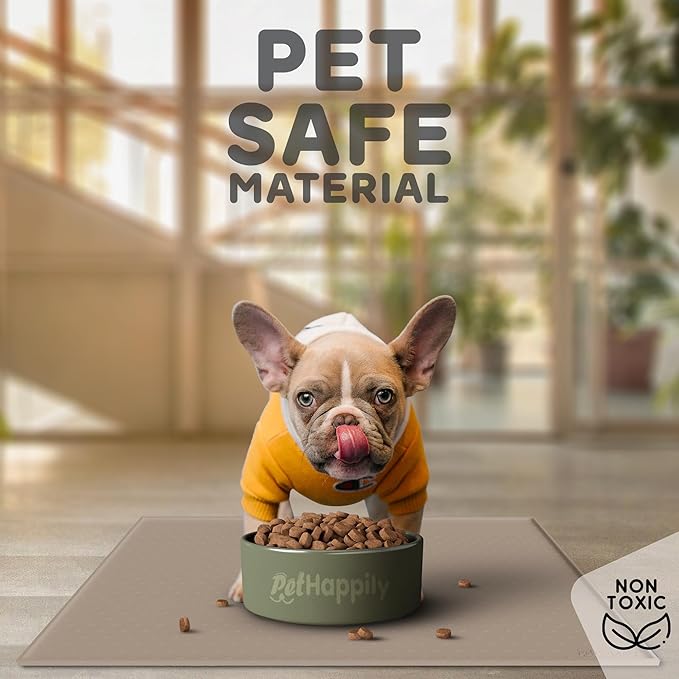 PetHappily Dog Food Mat - Raised Edges Dogs Mat for Food and Water Prevent Spill, Waterproof Cat Food Mats Protect Floors, Easy Clean Dog Bowl Mats for Food and Water, Silicone Pet Food Tray