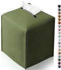 Tclouda Tissue Box Cover for PU Leather, Modern Simple Solid Color Holder Square Tissue Bag, Ideal for Bathrooms,Office,Car,Nightstand,Outdoor Tent,Dining Table,5"X5"X5", Single Green