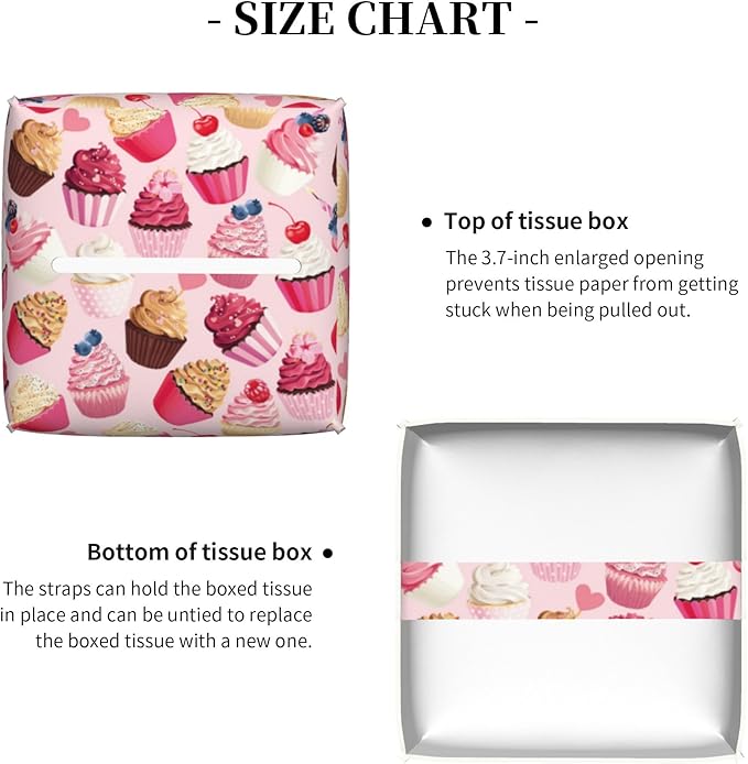 POIUBLE Tissue Box Holder Delicious Cupcakes Tissue Box Cover Square Leather Tissue Holder Organizer Portable Decorative Facial Paper Case for Home Office Bathroom Vanity Countertop