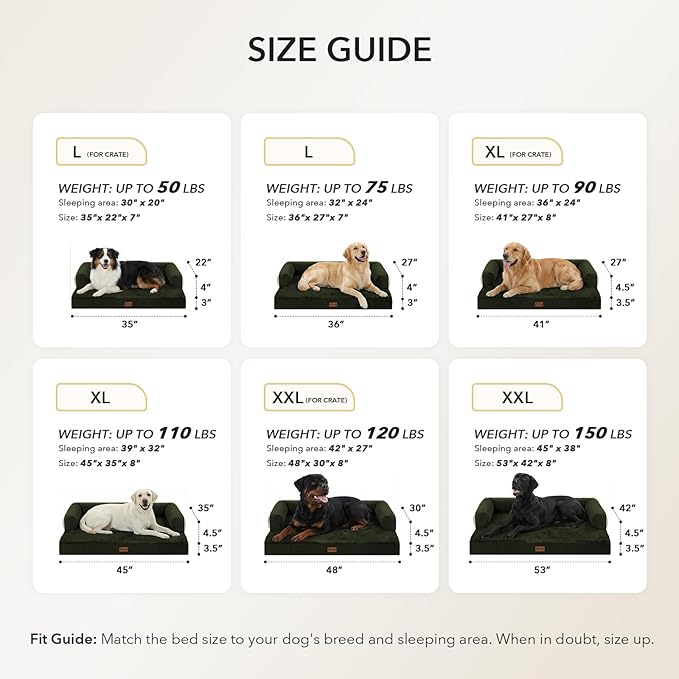 Casa Paw Orthopedic Dog Beds for Extra Large Dogs, Waterproof Egg Crate Foam XL Dog Bed with Sides 48x30Inch, Big Dogs Couch Beds with Removable Washable Cover and Nonskid Bottom, Olive Green
