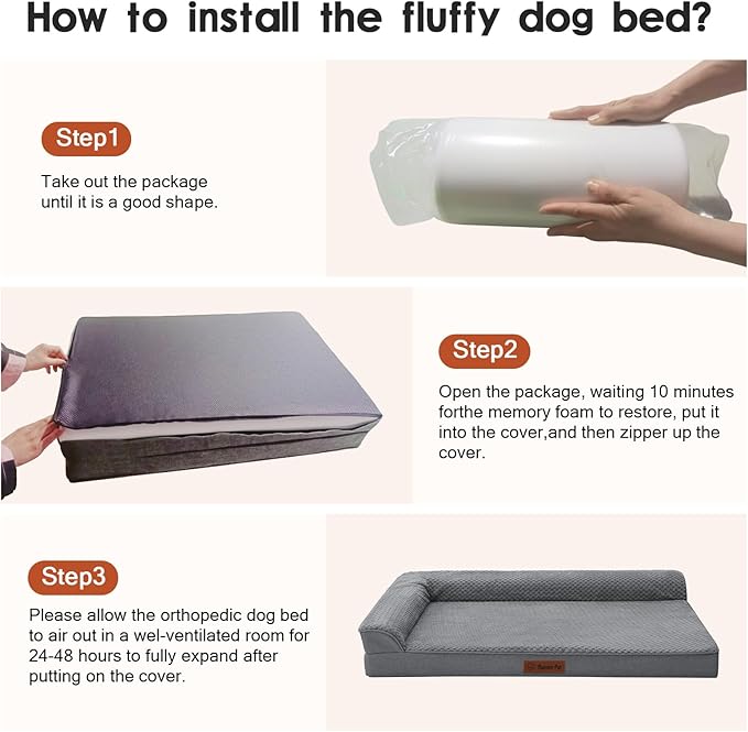 Rainmr Orthopedic Dog Beds for Large Dogs, Memory Foam Dog Beds Large Sized Dogs, Washable Removable Cover, Nonskid Bottom, Waterproof, for Indoor, Outdoor, Crate ＆ Car Use, 41x27x6 Inches, Dark Grey