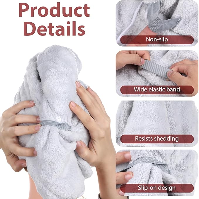 Macuezu 2 Pack Microfiber Hair Towel Wrap for Women, Hair Towel Wrap Super Absorbent Quick Dry Turban for Curly Straight Long Short Thick Wet (27.6" x 9.4")